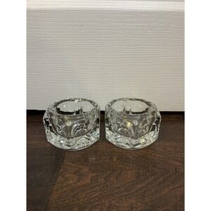 Pair of Clear Elements Crystal Glass Votive Candle Holders‎ Made Czech Republic